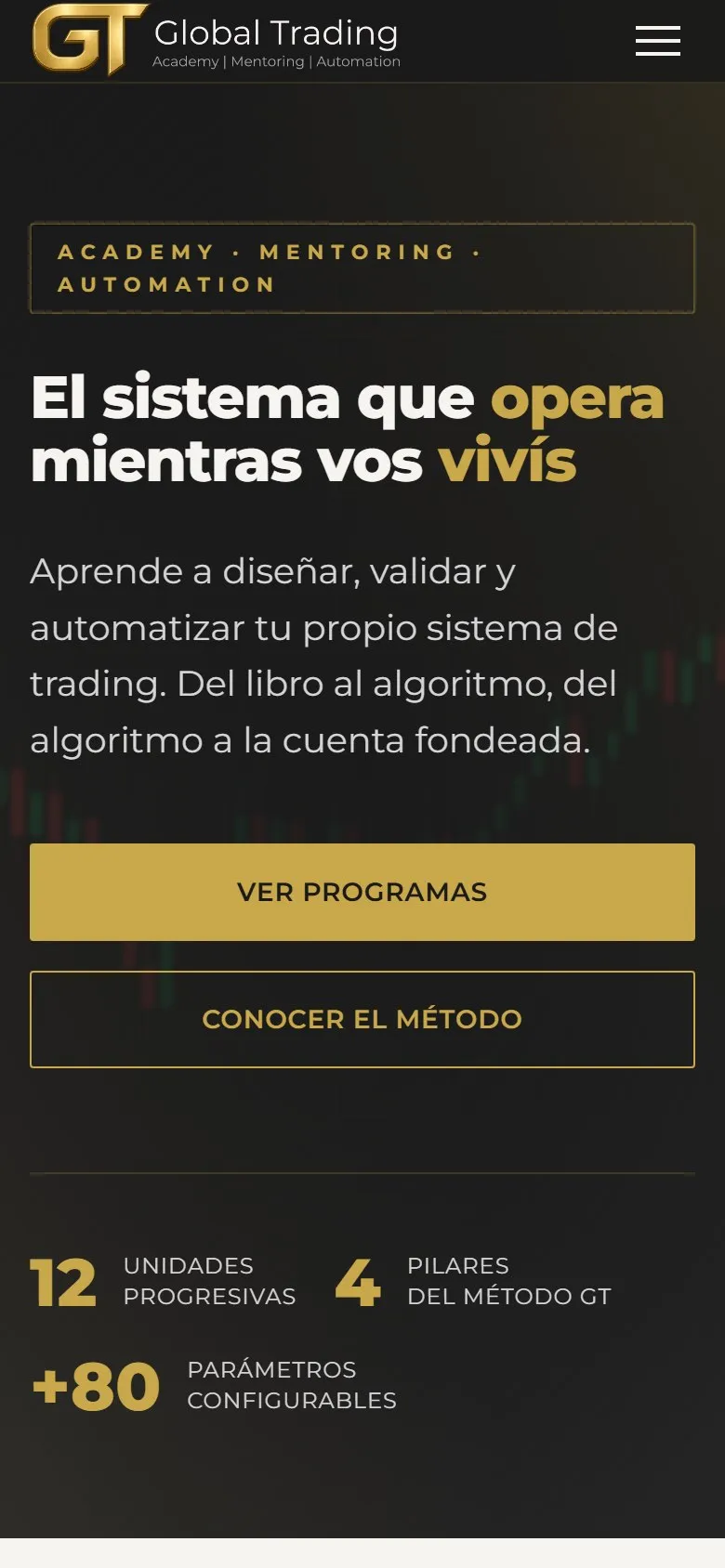 Sitio de Global Trading en un celular